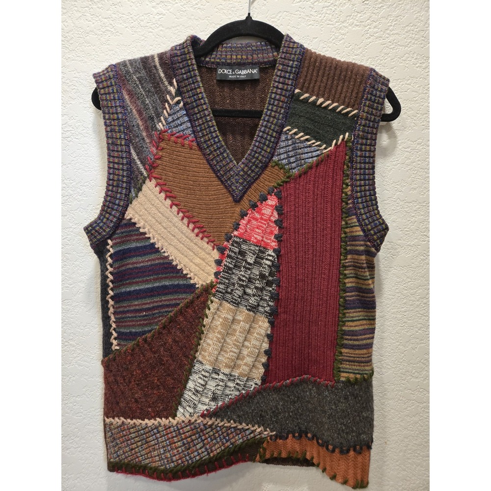 VTG Dolce & Gabbana Patchwork Old Money, Vintage, Wool, Angora, Silk Blend